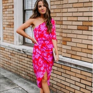 One Shoulder Floral Midi Dress